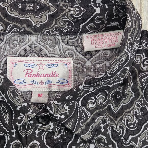 Panhandle Slim Western Shirt Womens Medium M Black Paisley‎ Pearl Snap - Picture 4 of 7